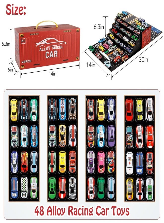 Shopsero Pull Back Alloy Racing Car Set, 48 Pieces with City Map, Gift Box Storage, Mini Vehicle Toys for Kids Party Favors, Boys and Girls - Image 3